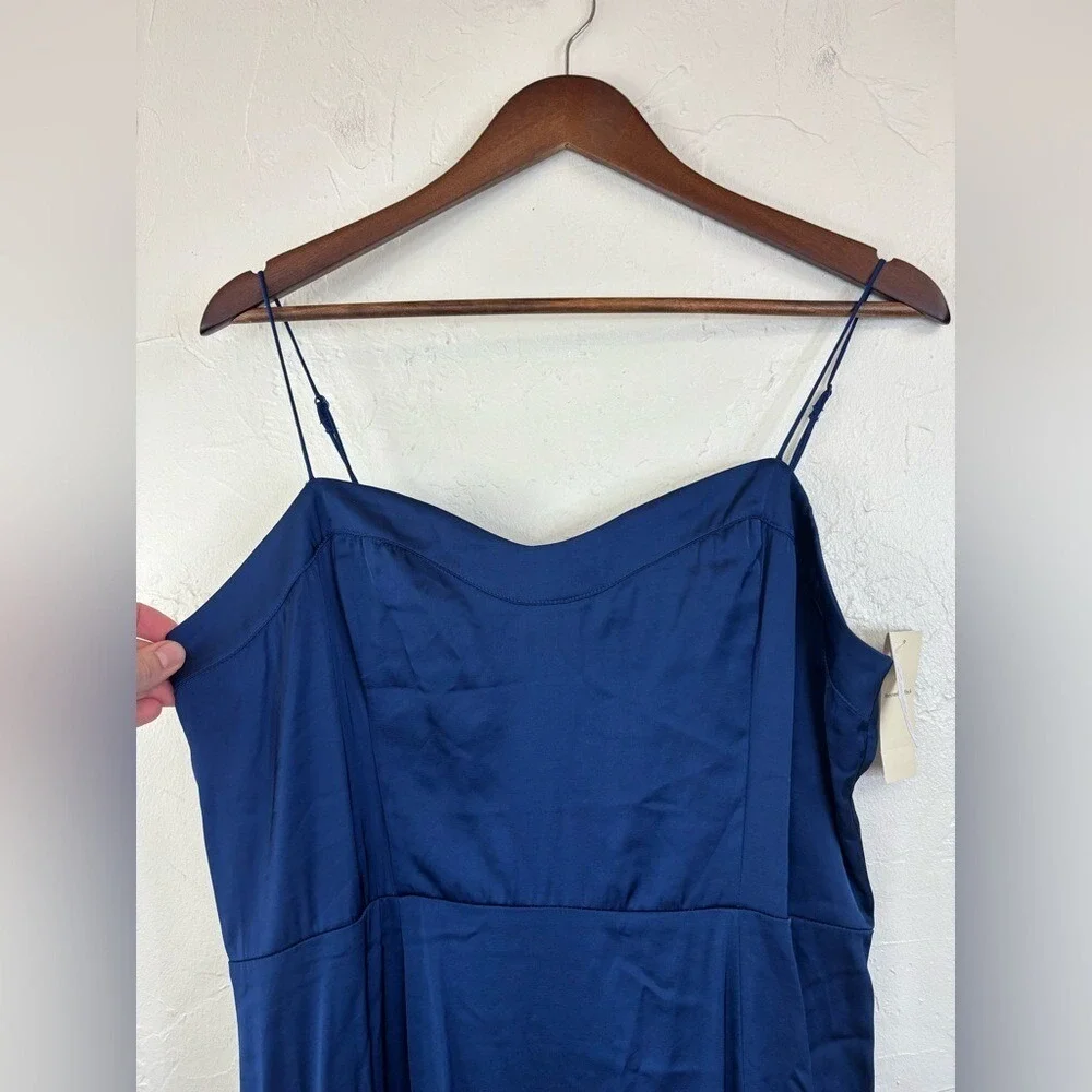 ABERCROMBIE & FITCH A&F Camille Maxi Dress Navy Blue‎ Spaghetti Strap Long Slit
